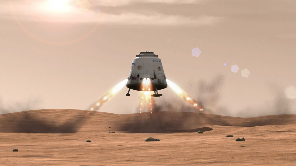 Stunning 3D Wallpaper of SpaceX Red Dragon Landing on Mars