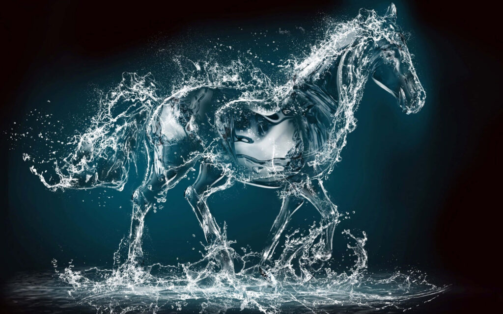 Elegant 3D Wallpaper: Dynamic Galloping Horse on Dark Background
