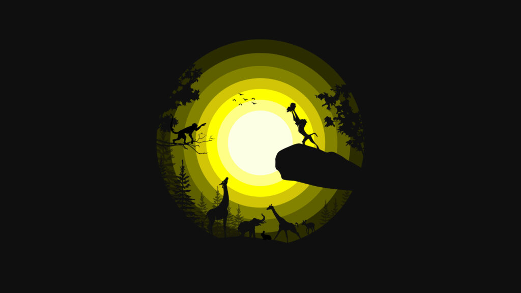 Stunning 4D Ultra HD Lion King Wallpaper - Rafiki & Simba Silhouette