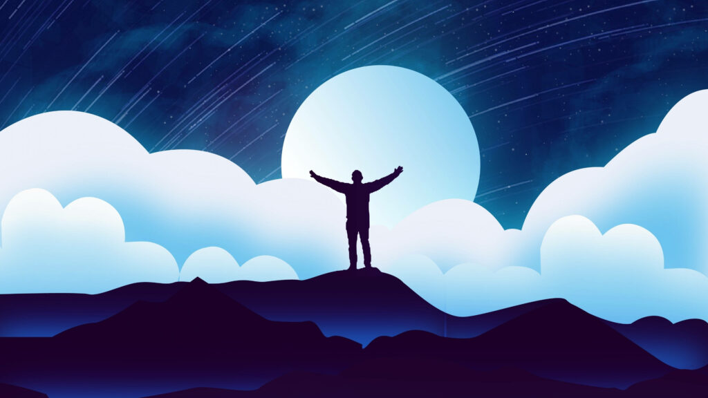 Victorious Man on Mountain - 4D Ultra HD Wallpaper Background