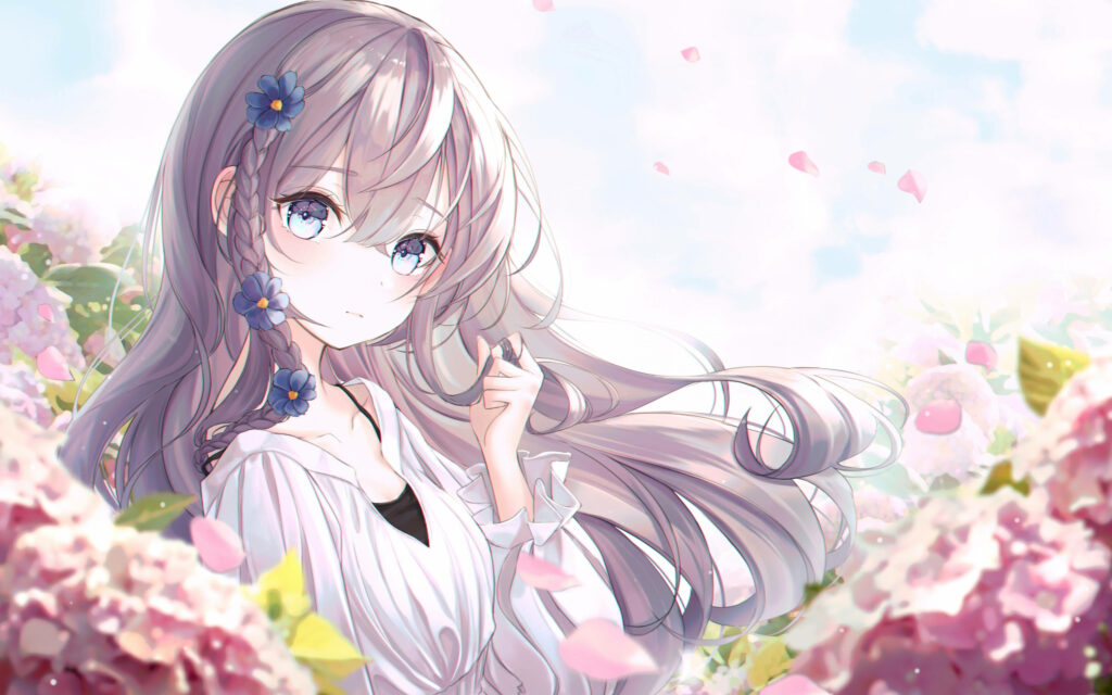 Charming 4K Anime Girl Wallpaper in Vibrant Spring Blossoms
