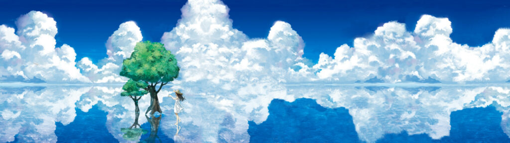 Dreamlike 4K Anime Wallpaper: Serene Reflection with Lone Tree