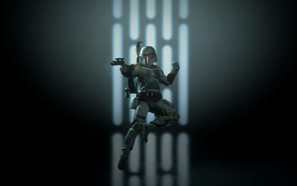 Stunning 4K Boba Fett Action Pose - Mandalorian Armor Wallpaper