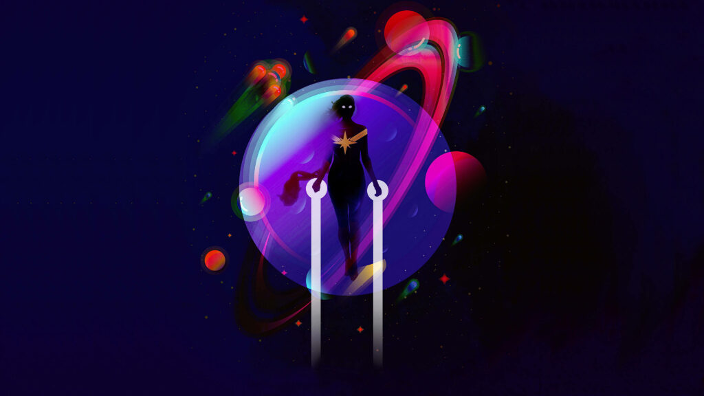 Vibrant 4K Captain Marvel Minimalist Wallpaper with Cosmic Background