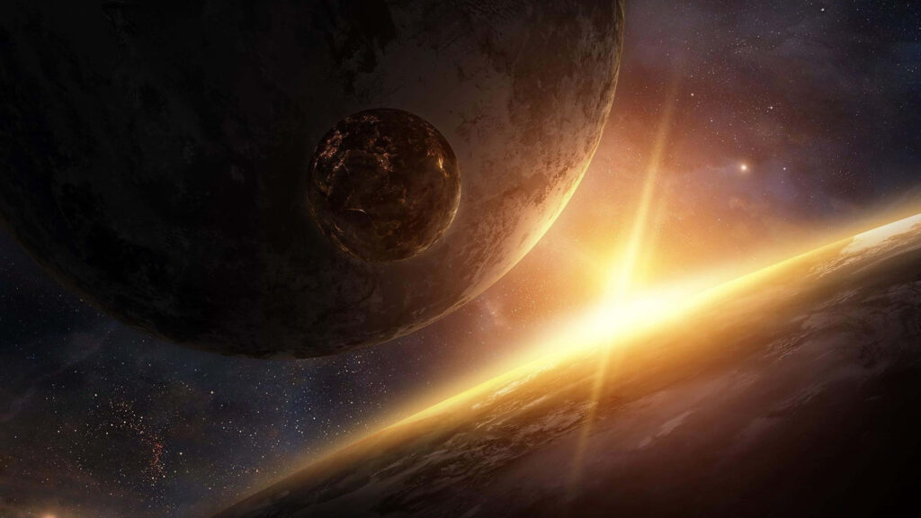 Stunning 4K Celestial Wallpaper: Radiant Sun & Distant Planet