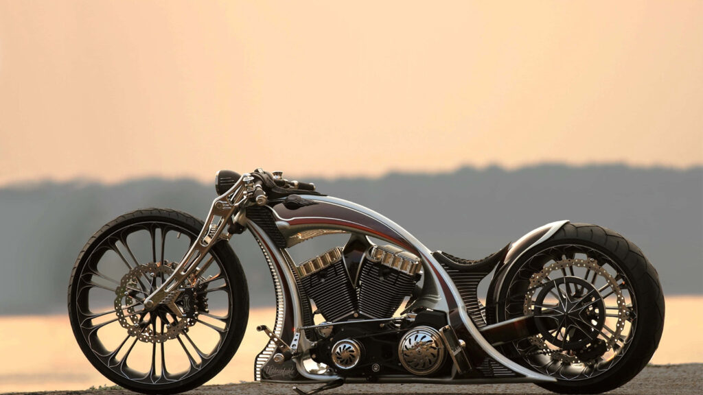 Custom Motorcycle 4K Wallpaper: Sunset Serenity & Sleek Design