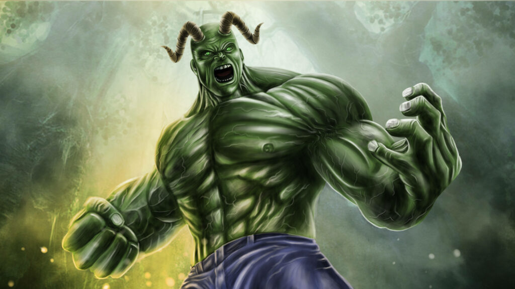 Bold 4K Devil Hulk Wallpaper: Fierce Expression & Muscular Green Design