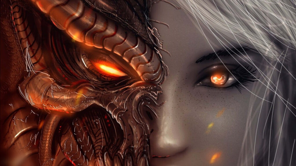 Half-Dragon, Half-Woman: Striking 4K Fantasy Wallpaper Close-Up