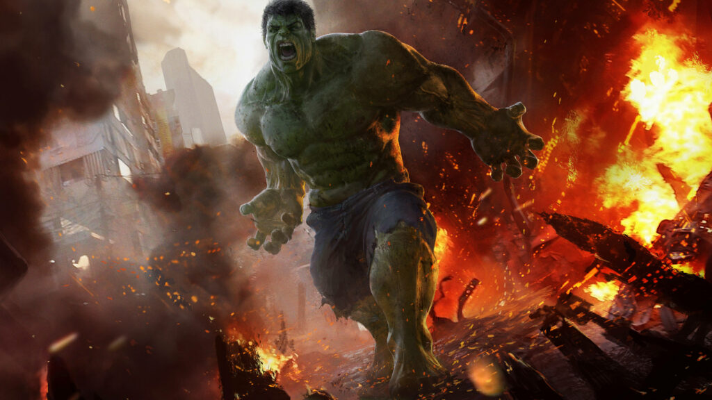 Epic 4K Hulk Wallpaper: Strength Amid Fiery Chaos & Destruction