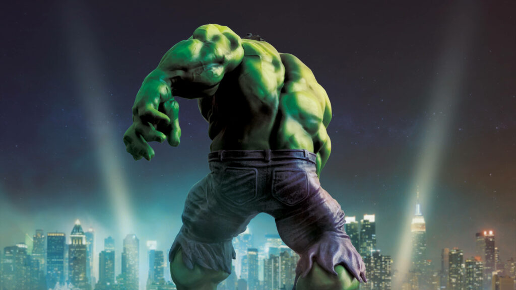 Epic 4K Hulk Wallpaper: Muscular Hero Against Cityscape at Night