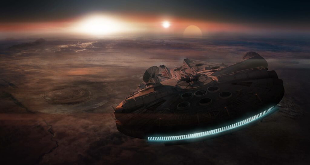 4K Millennium Falcon Wallpaper: Iconic Star Wars Sunset Landscape