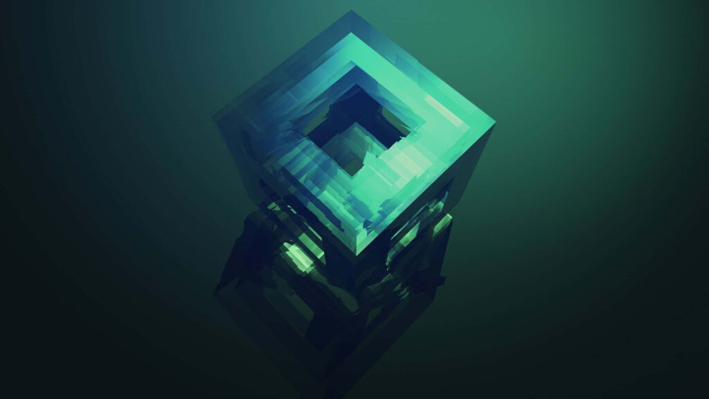 Minimalist 4K Wallpaper: 3D Green Cube on Dark Background