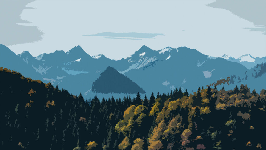Stunning 4K Vector Mountain Wallpaper with Lush Autumn Trees
