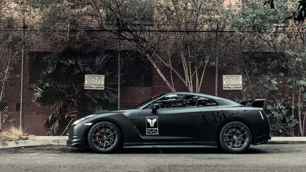 Stunning Matte Black Nissan GT-R: Urban 4K Wallpaper Background