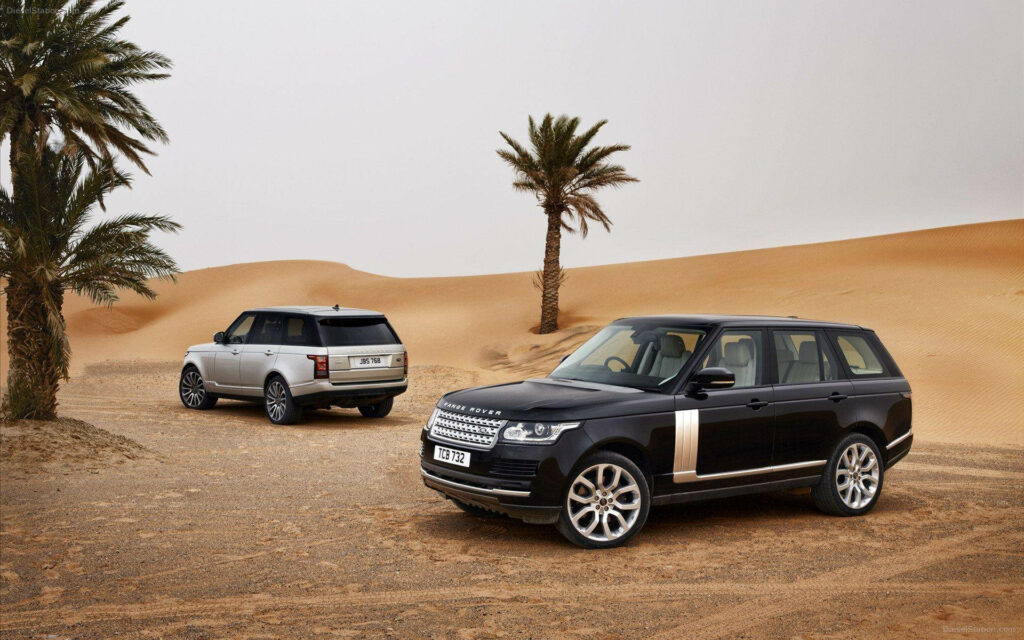Stunning 4K Wallpaper: Luxury Range Rover SUVs in Desert Landscape