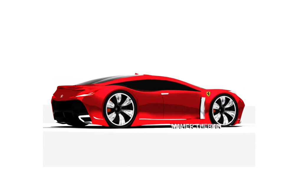 Spectacular 3D Rendering of a Ravishing Red 4K Ferrari Luxury Sedan Model Wallpaper