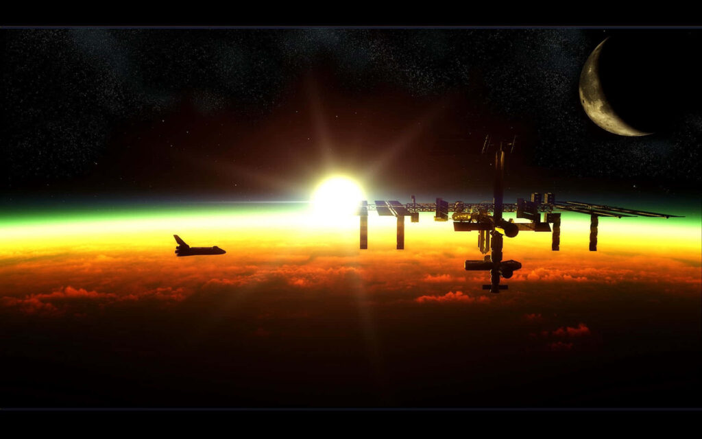 Vibrant 4K Space Wallpaper: Shuttle, ISS & Sunrise Over Earth