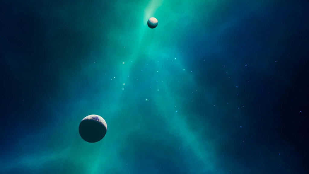 Stunning 4K Wallpaper of Two Planets in a Teal Nebula