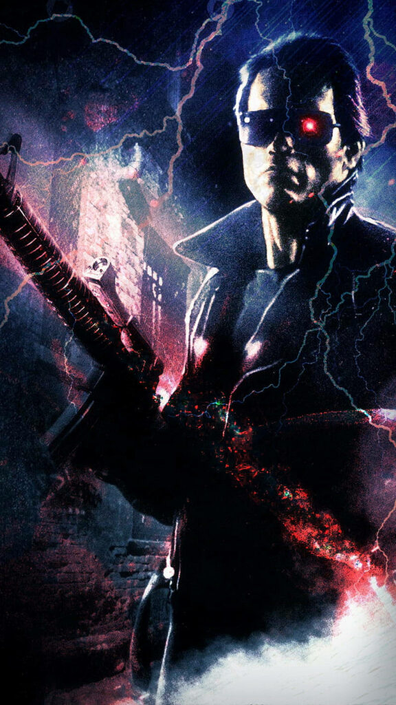 4K Terminator Wallpaper: Iconic Red Eye in Dark, Electrified Setting