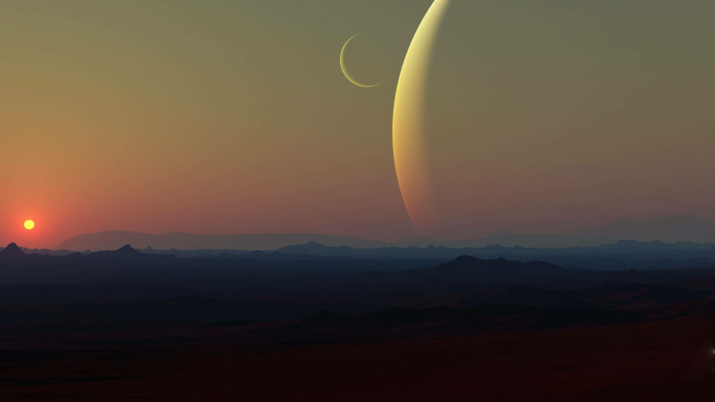 Stunning 4K Sunset Wallpaper: Surreal Landscape & Giant Planet