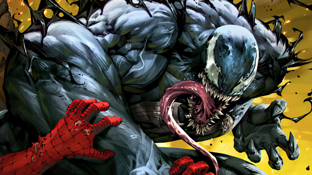 Dynamic 4K Venom Wallpaper: Intense Comic-Style Graphic Background