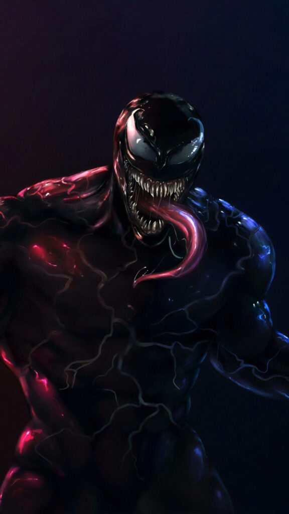 Stunning 4K Venom Wallpaper: Muscular Form & Bold Blue-Red Lighting