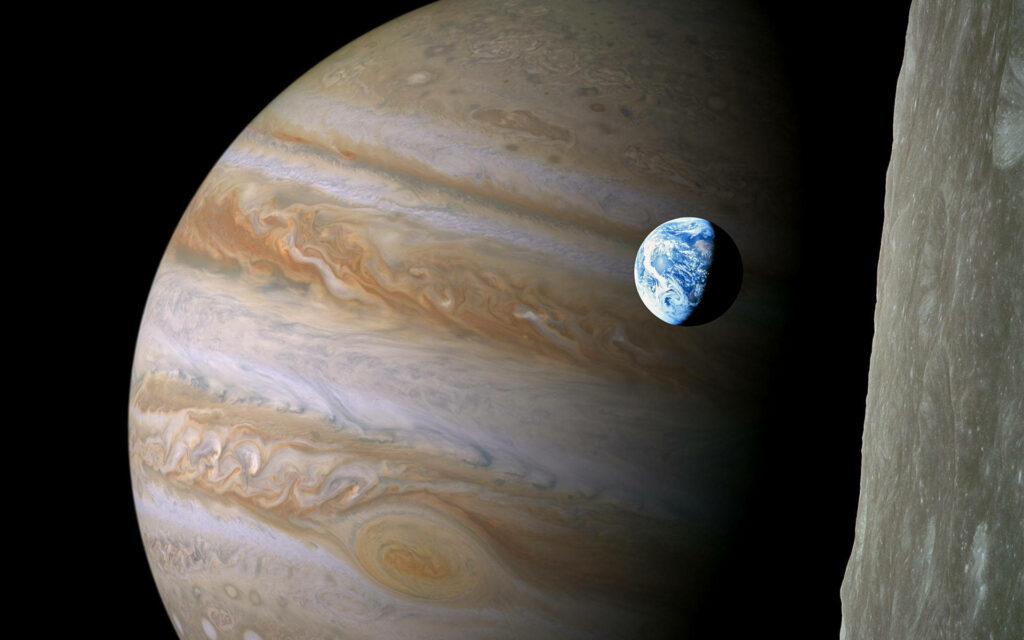 Stunning 4K Wallpaper: Earth and Jupiter in Vivid Space Scene