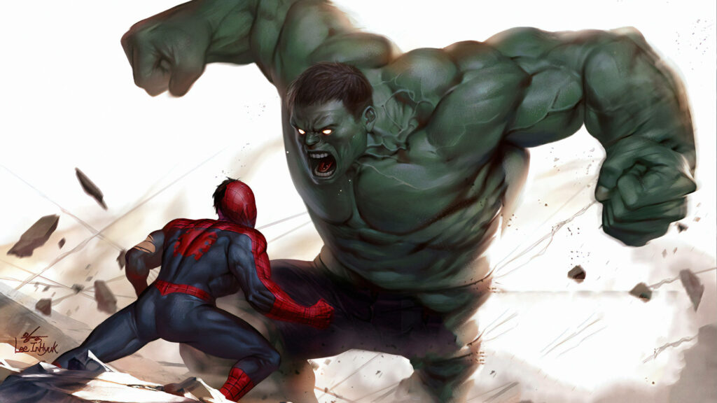 Epic 4K Wallpaper: Hulk vs Spiderman Showdown Scene