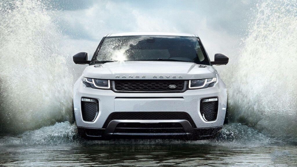 Elegant White Range Rover 4K Wallpaper: Power Meets Water