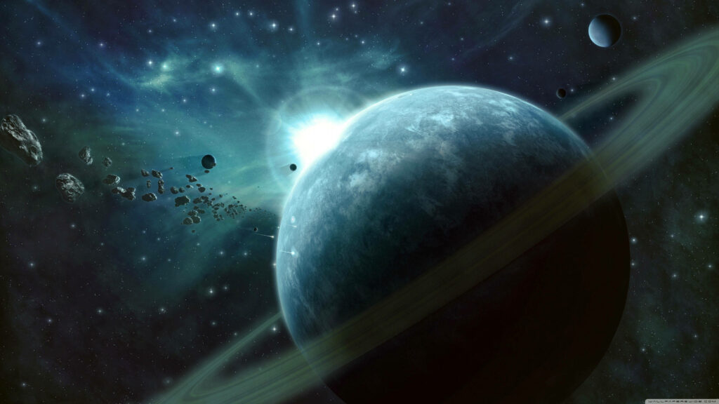 Stunning 4K Wallpaper: Distant Ringed Planet & Cosmic Scene