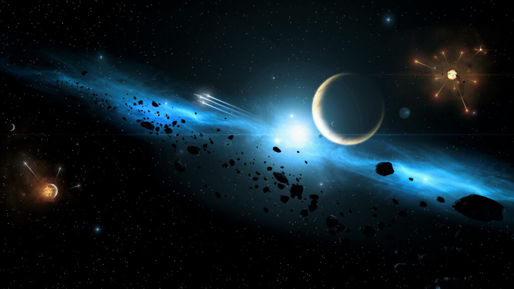 Stunning 4K Space Wallpaper: Vibrant Asteroids & Illuminated Planets
