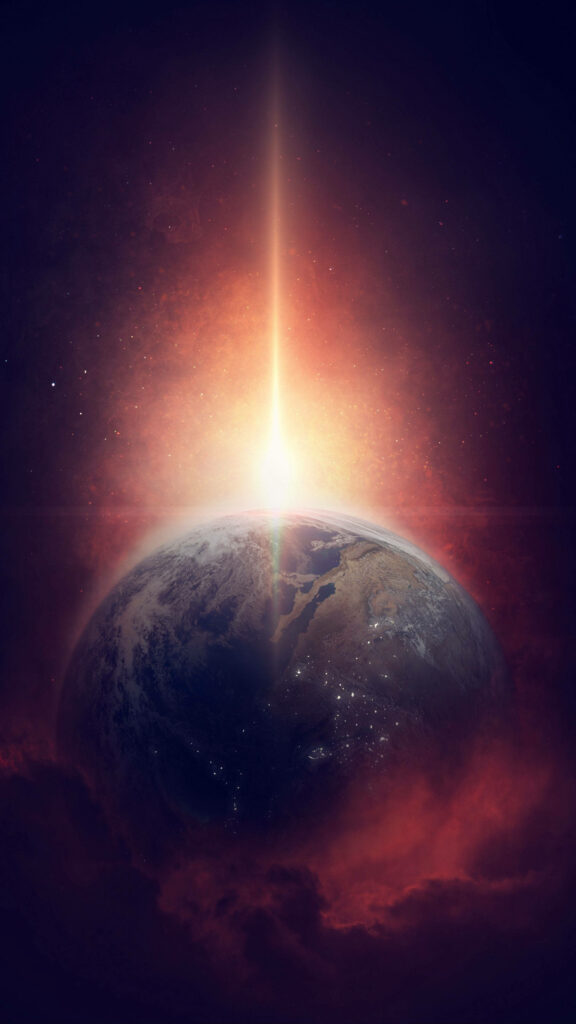 Stunning 4K iPhone Wallpaper: Planet in Radiant Red Galaxy