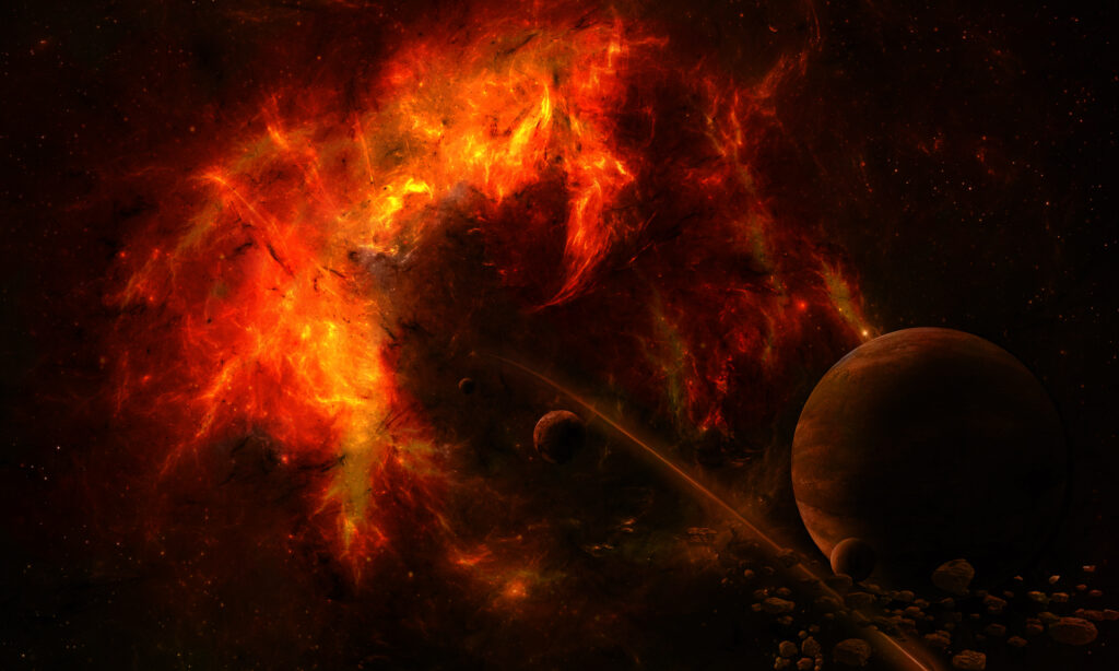 Stunning Fiery Nebula Wallpaper: Abstract Cosmic Scene Background