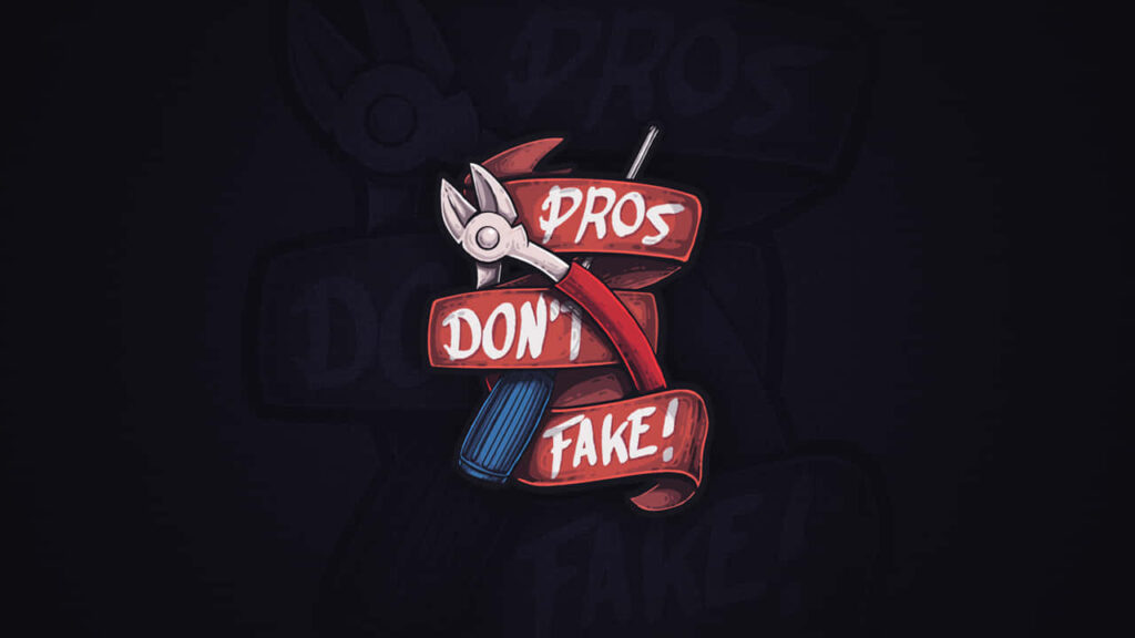 Vibrant 720p Counter-Strike Global Offensive Wallpaper Featuring a Pros Don't Fake Sticker against a Stylish Black Background