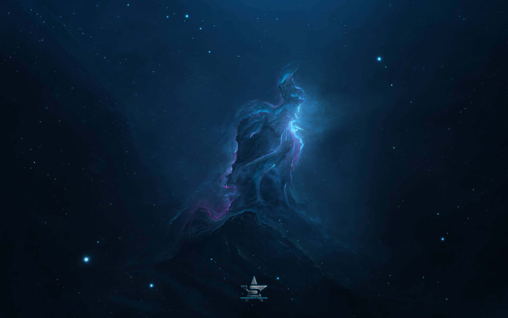 Vivid 8K space wallpaper featuring a glowing nebula and cosmic formation in a starry expanse.