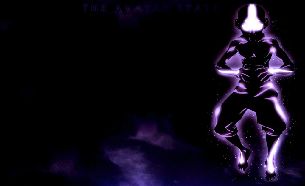 Glowing Aang Avatar State Wallpaper: Powerful Energy on Dark Background
