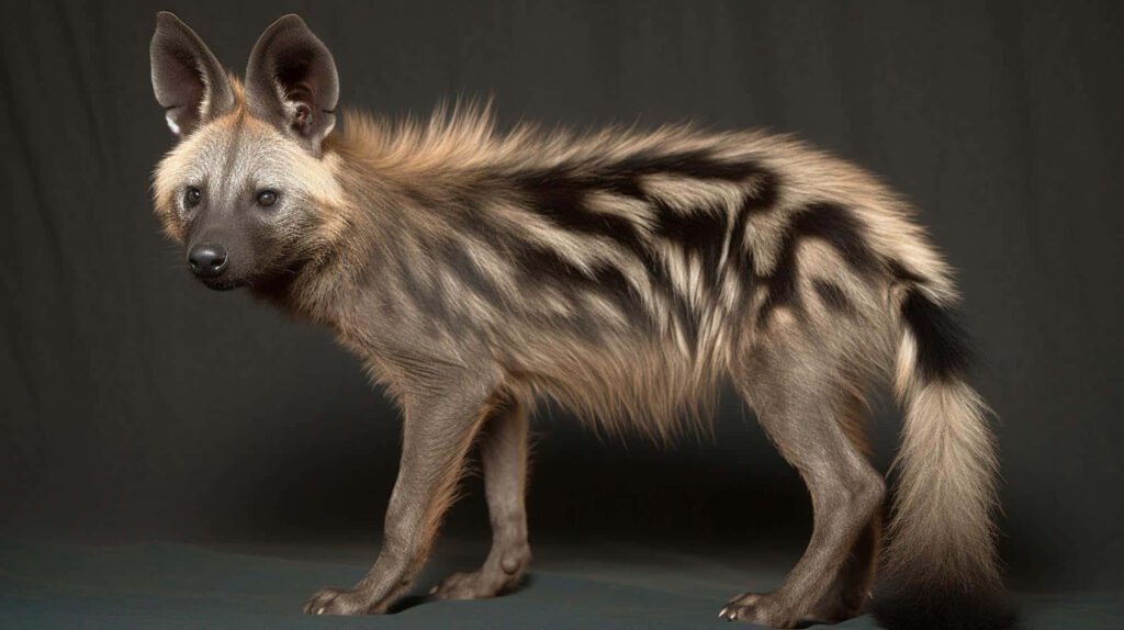 Stunning Aardwolf Portrait: Striped Fur & Bushy Tail Wallpaper
