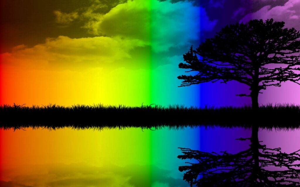 Stunning Abstract Landscape Wallpaper: Silhouetted Tree & Rainbow Sky