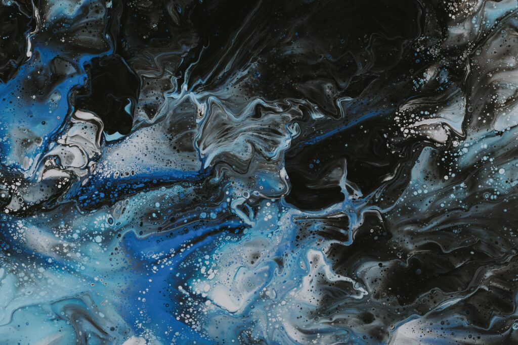 Mesmerizing Abstract Paint Mix Wallpaper: Blue, Black & White Design