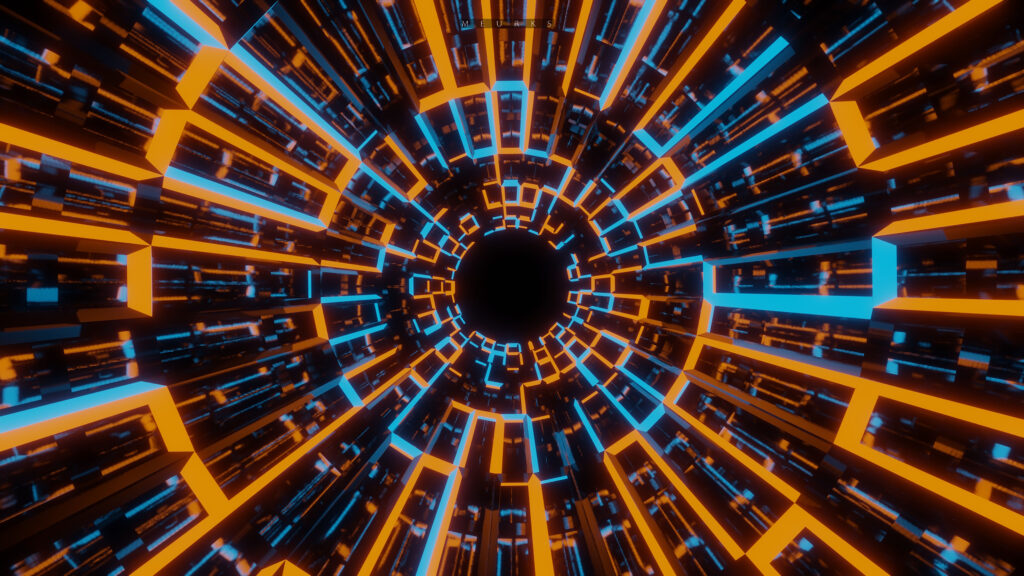 Vibrant Tunnel Abstract Wallpaper: Dynamic Yellow & Blue Design