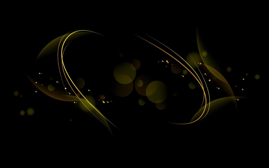 Elegant Abstract Wallpaper: Golden Lines & Glowing Orbs on Dark Background