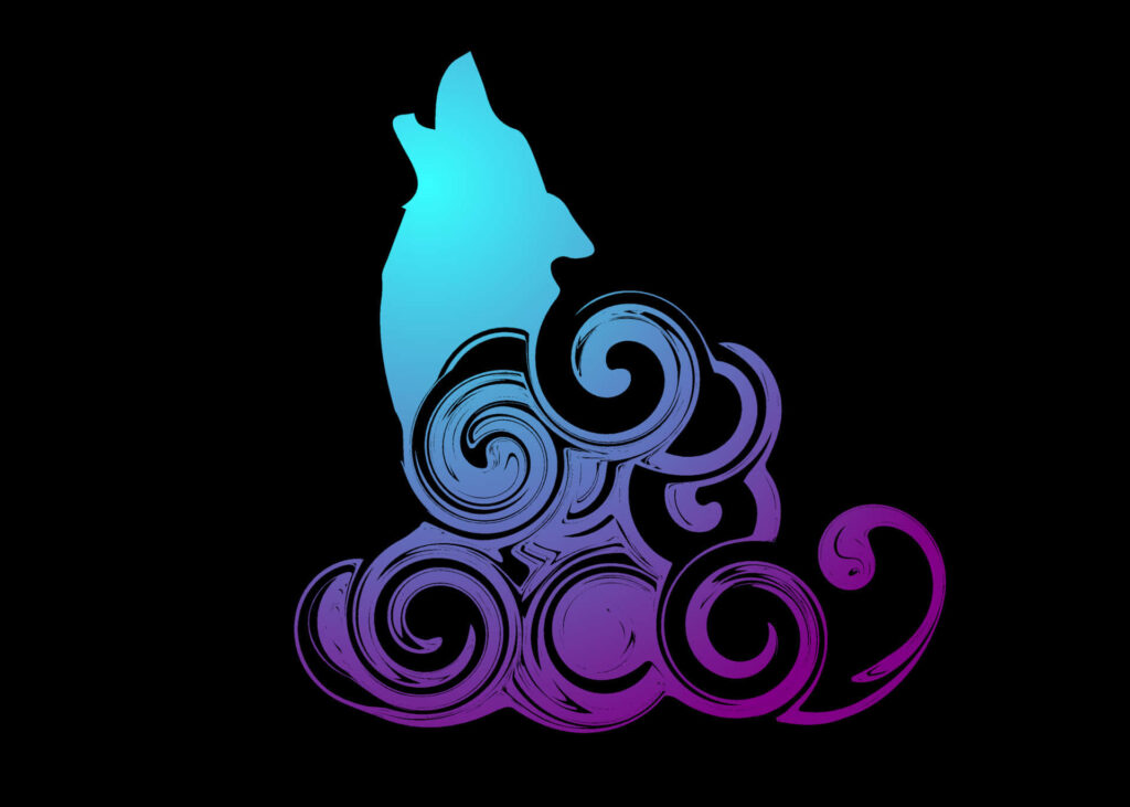 Abstract Wolf Howling Wallpaper: Blue-Purple Gradient on Black Background
