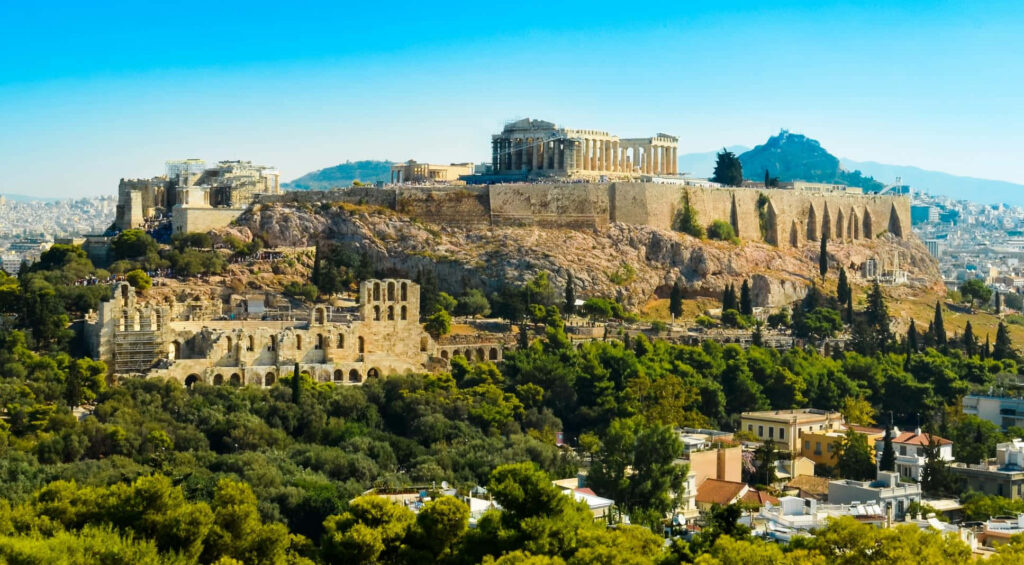 Stunning Acropolis Wallpaper: Athens Cityscape & Lush Greenery