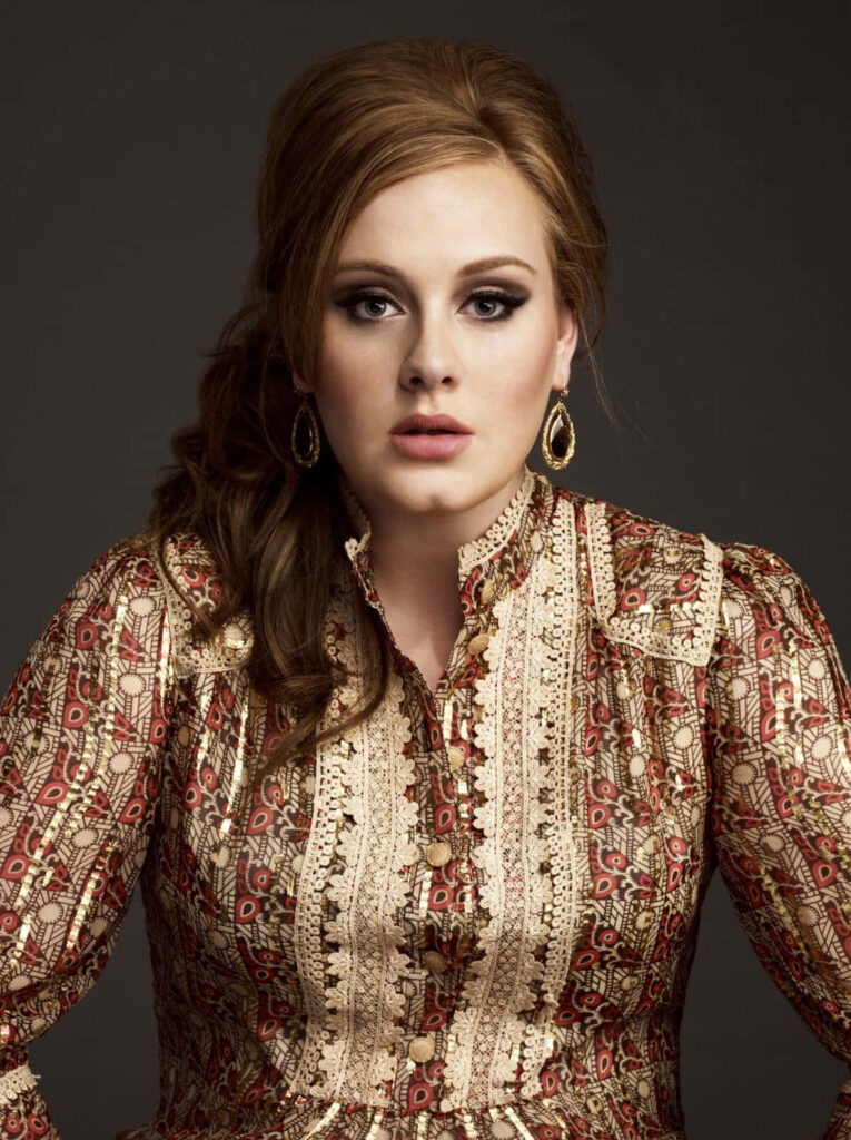 Stunning Adele in Gold Outfit: Timeless Beauty Wallpaper Background