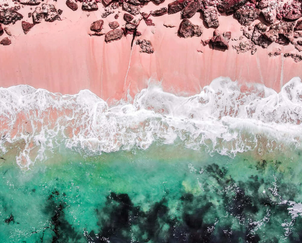 Stunning Aerial Beach Wallpaper: Pink Sand & Turquoise Sea