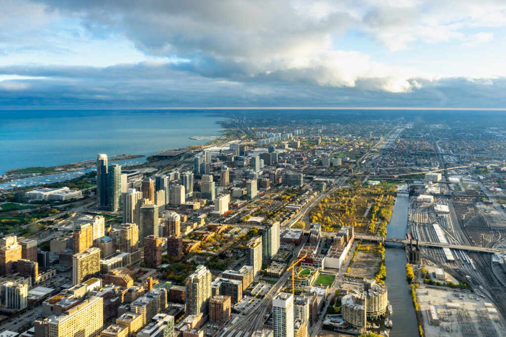 Breathtaking Chicago Aerial View Wallpaper Background