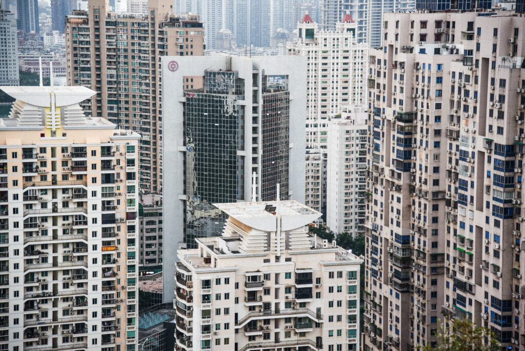 Aerial Cityscape Wallpaper: Modern High-Rise Urban Background