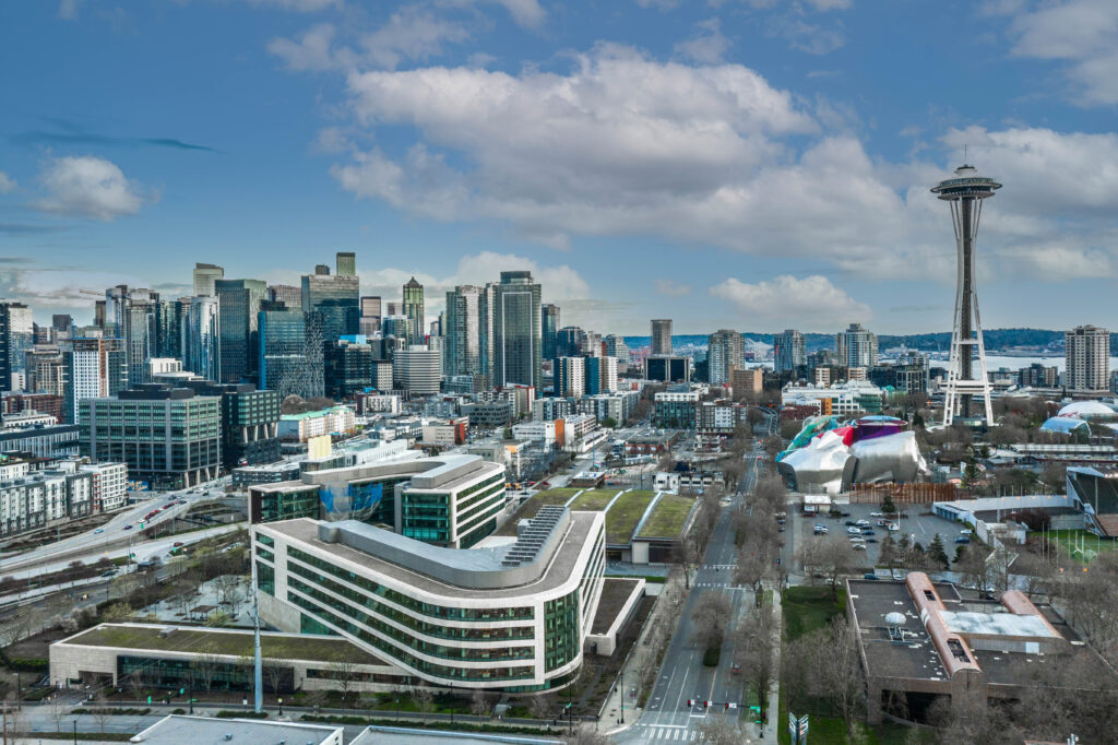 Stunning Aerial Cityscape Wallpaper: Modern Architecture & Space Needle
