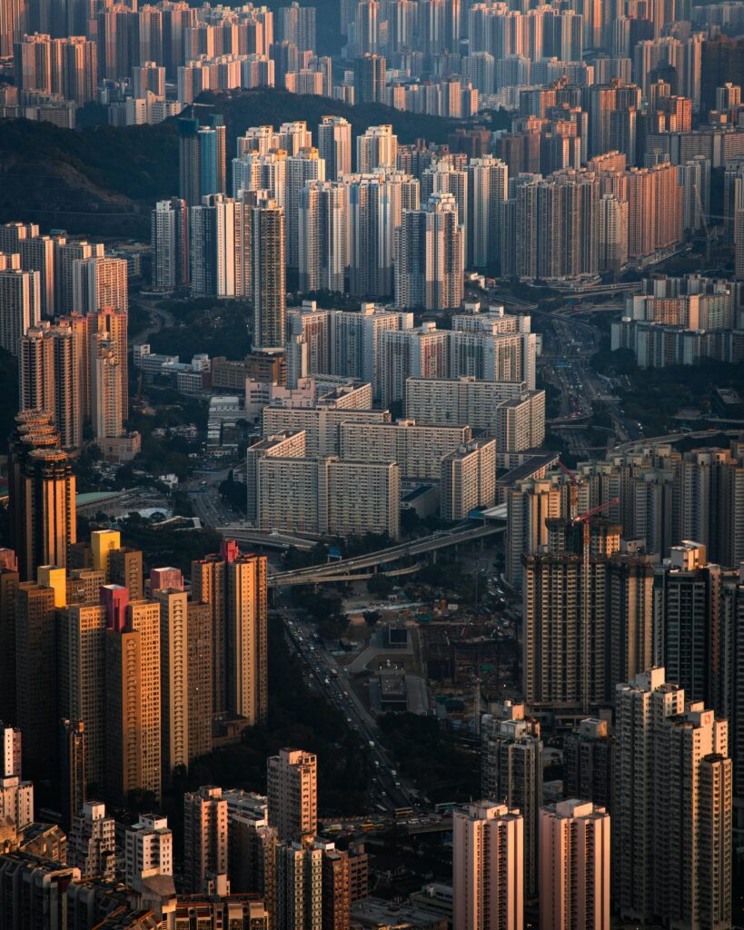 Stunning Aerial Cityscape Wallpaper: Vibrant Urban Design