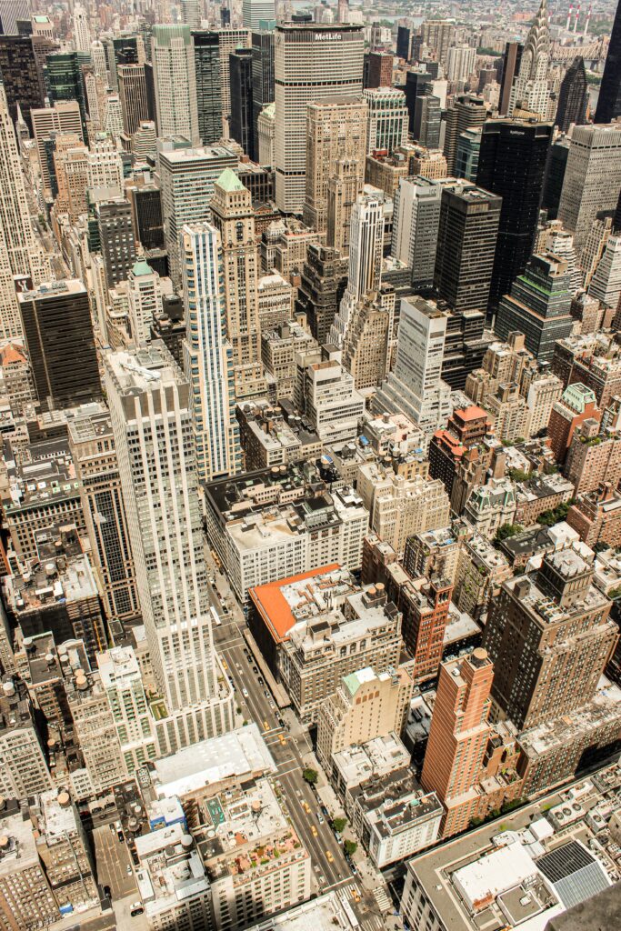Aerial View Wallpaper: Stunning Metropolis with Skyscrapers & Charm